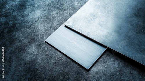 Industrial action smooth aluminum and textured zinc sheets on dark surface high-quality photography studio environment