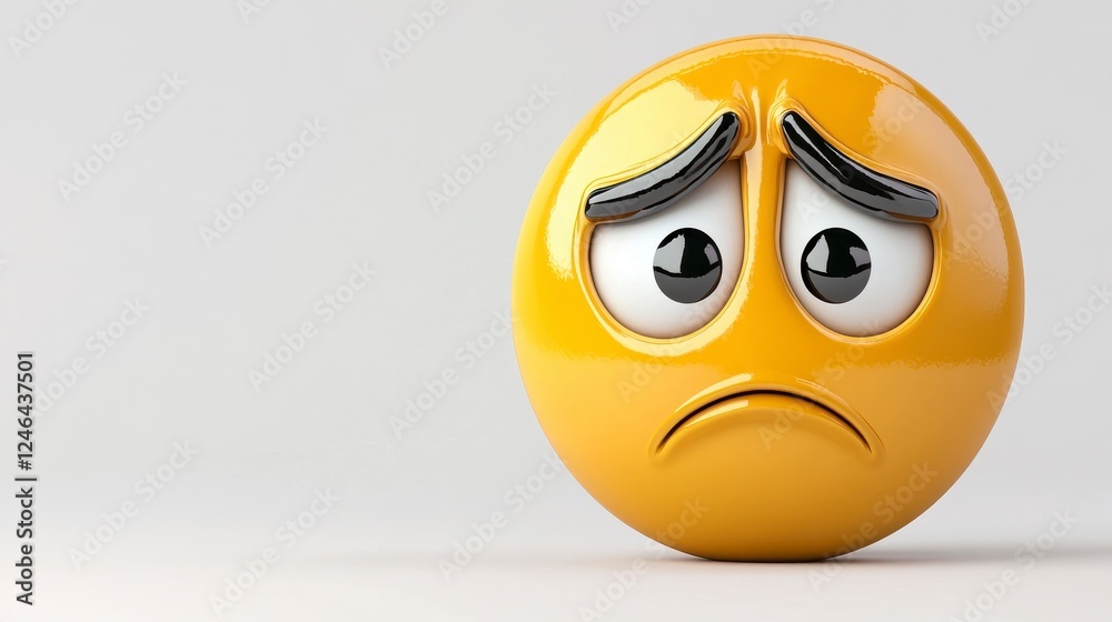 Fototapeta premium Sad Yellow Emoji with Downturned Eyes and Frowning Mouth Expression