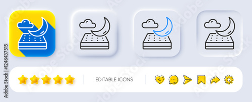 Night mattress line icon. Neumorphic, Flat shadow, 3d buttons. Orthopedic sleeping pad sign. Breathable sleep bed symbol. Line night mattress icon. Social media icons. Vector photo