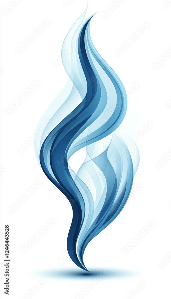 Abstract Blue Wave, Smoke Flowing, Dynamic Movement Isolated on White Background, Design Element Abstract Blue Wave, Smoke Flowing, Dynamic Movement Isolated on White Background, Design Element