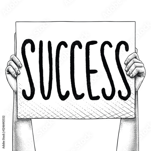 Hand raising a sign that says SUCCESS