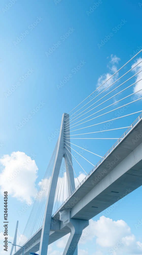 Obraz premium modern cable stayed bridge against clear blue sky with clouds