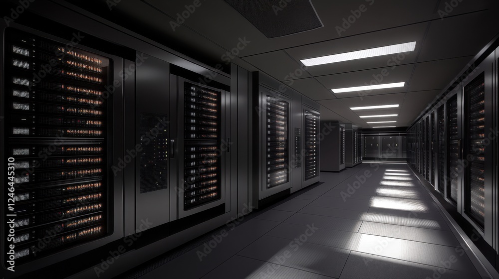 Cloud server room digitally enhanced with holographic displays showcasing real-time data flow. Cloud server room digitally enhanced with holographic displays showcasing real-time data flow.