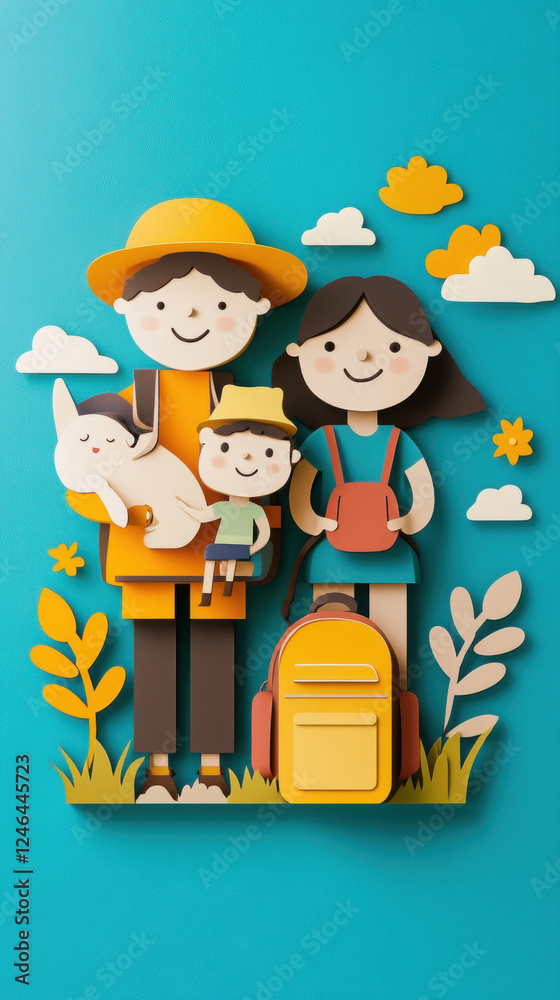 Our beloved family, A high-fidelity 3D illustration depicting a family enjoying a morning walk together in a scenic setting. Our beloved family, A high-fidelity 3D illustration depicting a family enjoying a morning walk together in a scenic setting.