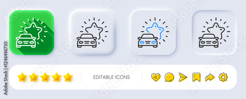 Car review line icon. Neumorphic, Flat shadow, 3d buttons. Best transport service sign. Delivery rating symbol. Line car review icon. Social media icons. Vector