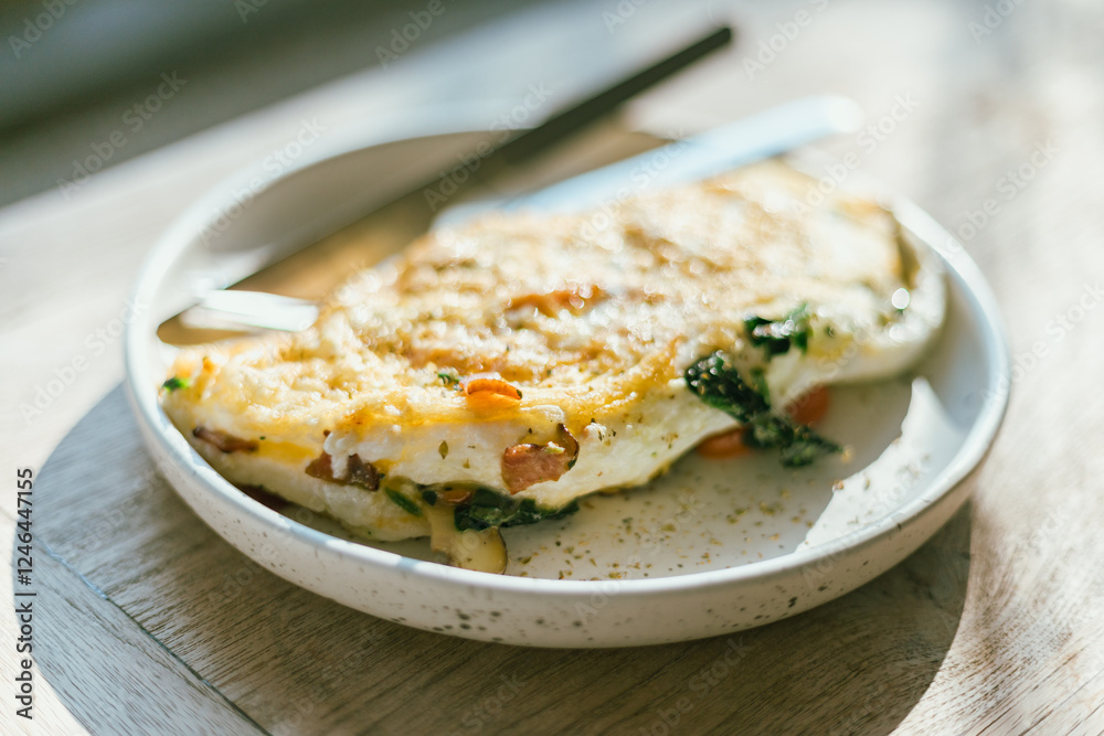 omelet with spinach and ham. omelet with spinach and ham.