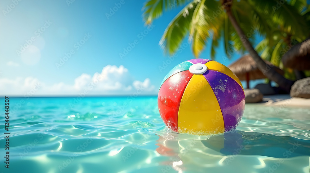 Obraz premium A Vibrant Beach Ball Floats Gracefully in Crystal Clear Tropical Waters Under a Blue Sky
