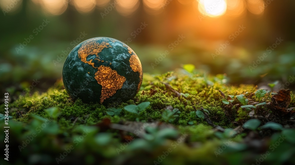 Sunset Earth Globe Moss Forest Conservation Sunset Earth Globe Moss Forest Conservation