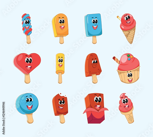 Collection of cute character ice cream. Character idea summer concept Illustration.