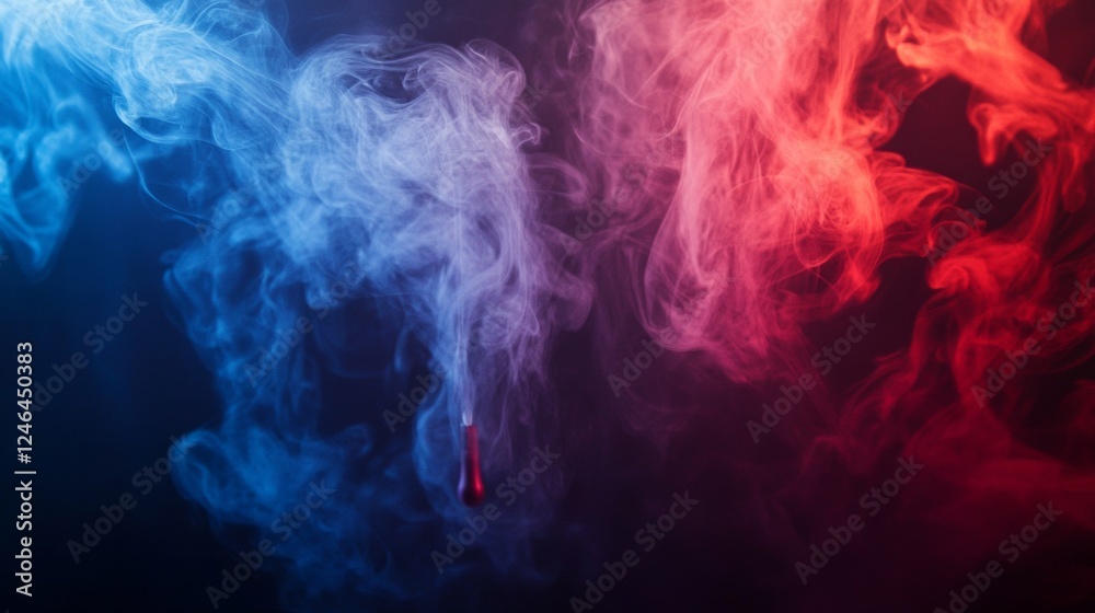 Fototapeta premium Abstract red and blue smoke swirling in a dark atmosphere