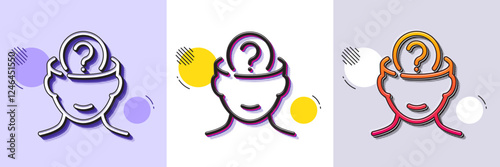 Psychology therapy line icon. Halftone dotted pattern. Gradient icon with grain shadow. Mental health sign. Brain question mark symbol. Line psychology icon. Various designs. Vector