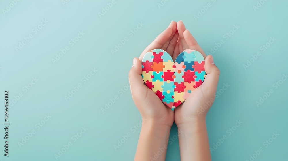 World Autism Awareness Day Gentle Hands Holding a Puzzle Heart Aloft Adorned with Origami Paper Folds World Autism Awareness Day Gentle Hands Holding a Puzzle Heart Aloft Adorned with Origami Paper Folds