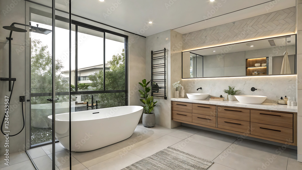Fototapeta premium modern bathroom interior with bathtub