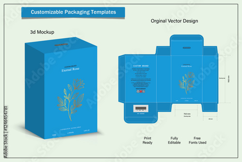 Perfume Packaging Design, Luxury  Box, Packaging Die Cut Template For Product vector design with 3D Preview luxury box design, Box die line.