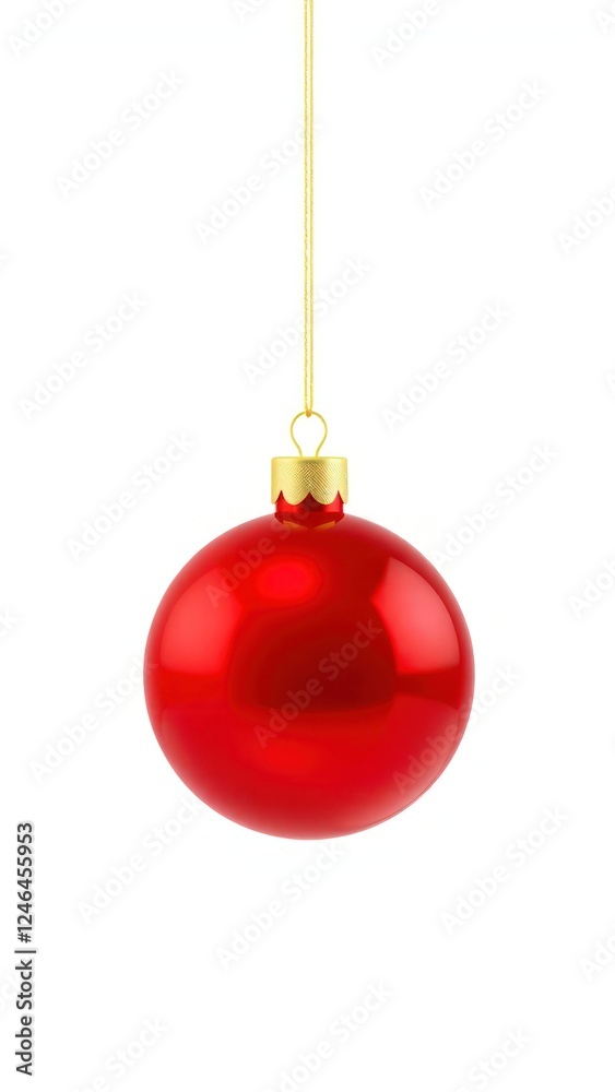 3D red Christmas ornament ball with a glossy surface and gold cap. Perfect for enhancing holiday decor and adding a pop of color to Christmas themes. Isolated on white background. 3D red Christmas ornament ball with a glossy surface and gold cap. Perfect for enhancing holiday decor and adding a pop of color to Christmas themes. Isolated on white background.