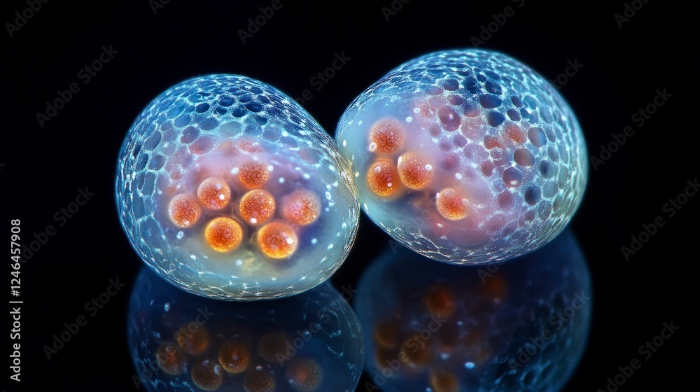 Embryonic cell division closeup macro view isolated gigapixel scale science laboratory high-resolution visualization Embryonic cell division closeup macro view isolated gigapixel scale science laboratory high-resolution visualization
