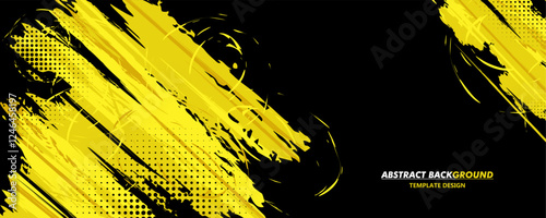 Abstract Background with Sportly Yellow Brush Style and Grunge Effect. Grunge Brushstroke Element for Poster or Banner Design. Design Template Vector Background