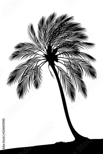 Black Silhouette of a Palm Tree Against a White Background Illustrating Tropical Vibes