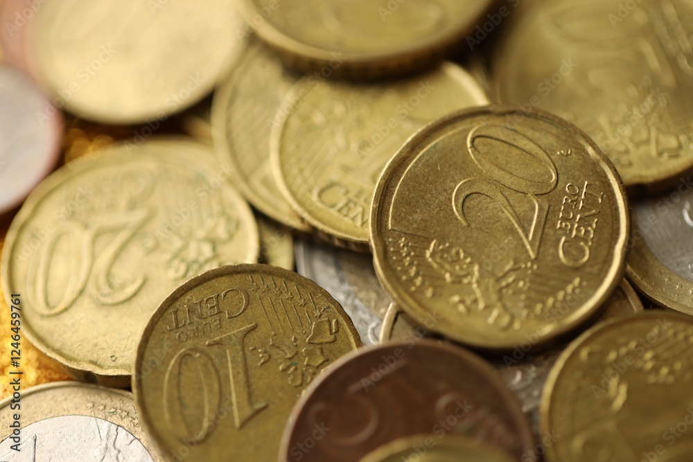 Pile of Euro coins. Various EURO coins for business money, financial cash, currency and economy concept Pile of Euro coins. Various EURO coins for business money, financial cash, currency and economy concept