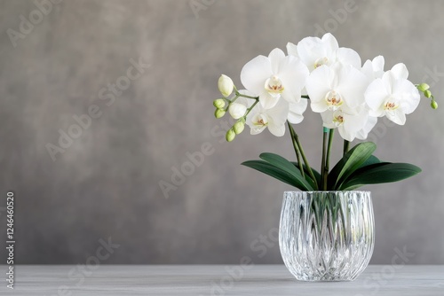 Wallpaper Mural Elegant white orchids displayed in a crystal vase on a simple background, perfect for adding a touch of sophistication to any space. Torontodigital.ca