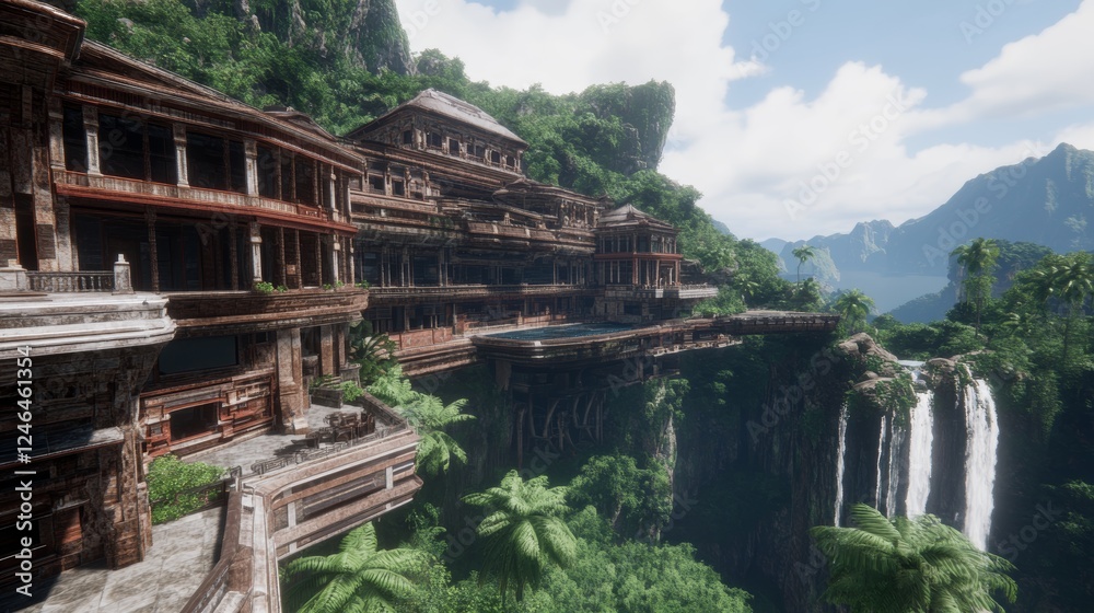 Tropical Cliffside Resort Paradise Waterfall View Tropical Cliffside Resort Paradise Waterfall View
