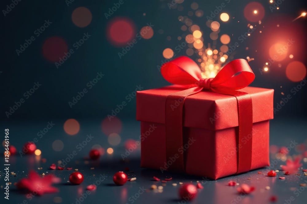 Small gift box, red ribbon, firecracker inside, firecracker, detail, present Small gift box, red ribbon, firecracker inside, firecracker, detail, present