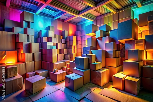 Surreal stacks of boxes  a dreamlike photo.