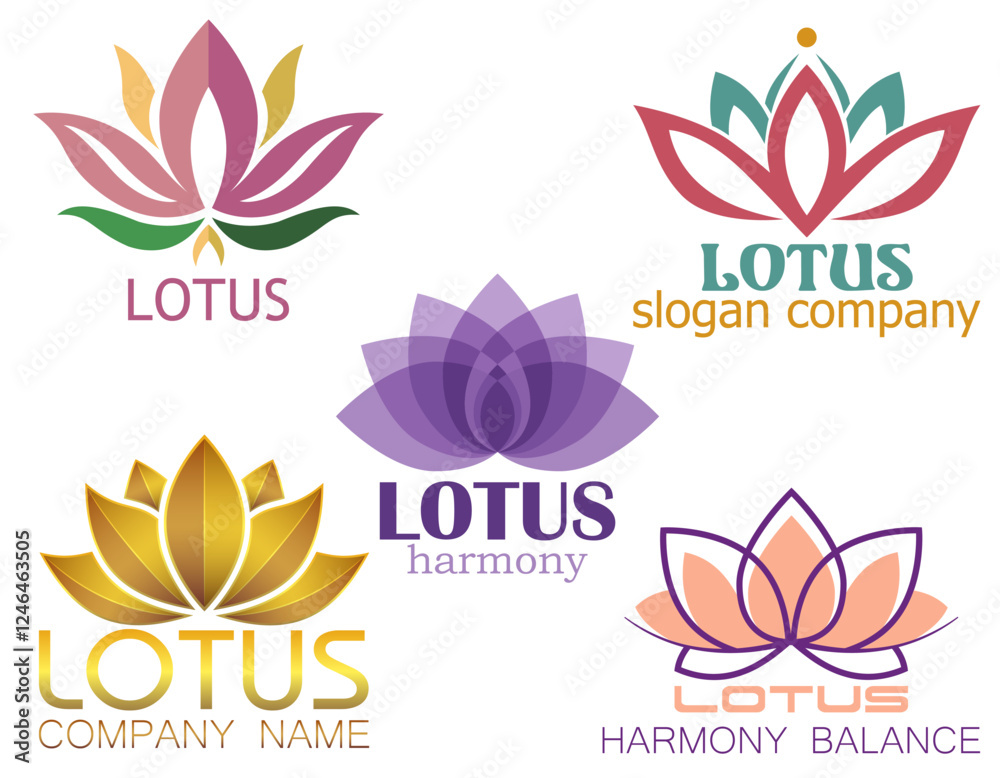 Fototapeta premium lotus balance harmony logo creative and original for your business or company set logotype vector illustration isolated on white background
