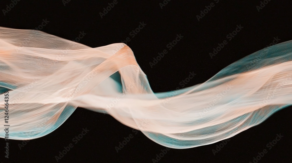 Fototapeta premium Elegant Flowing Fabric Soft Wave Against Black Background