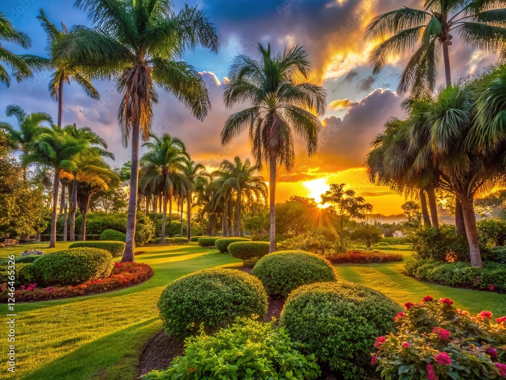 Fototapeta premium Silhouette artistry: AI-photographed Florida park scene.