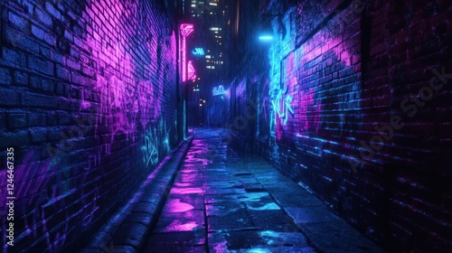 Neon-lit alleyway  city night  graffiti  cyberpunk