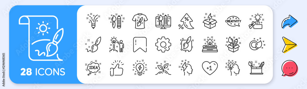 Creativity brush line icons. Interest rate, AI generate, Inflation icons. Set of Design, Idea and Inspiration linear icons. Imagination, Idea box and Creative design. Vector Creativity brush line icons. Interest rate, AI generate, Inflation icons. Set of Design, Idea and Inspiration linear icons. Imagination, Idea box and Creative design. Vector