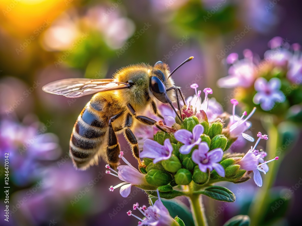 Macro shot of a bee on wildflowers, focusing on botanical detail. Macro shot of a bee on wildflowers, focusing on botanical detail.
