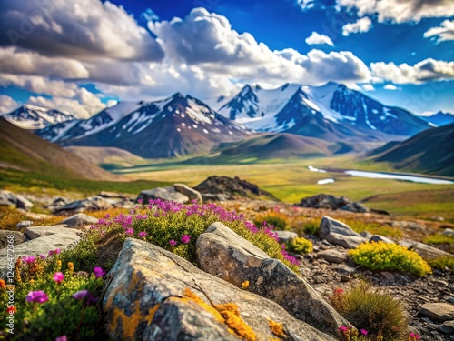 High-resolution Ukok Plateau view, deep field, mountain grandeur. photo