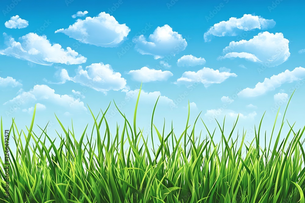 Obraz premium Lush Green Grass Under a Vibrant Summer Sky