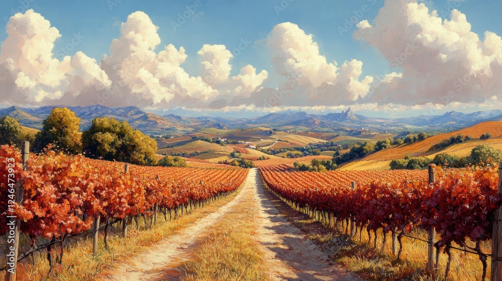 Fototapeta premium Scenic vineyard with rows of grapevines