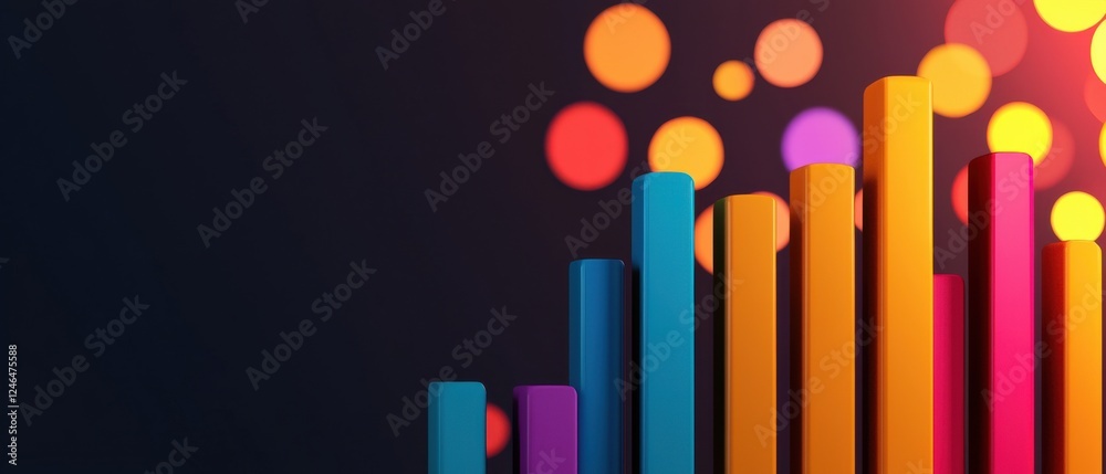 A vibrant bar graph with colorful segments rises against a dark background, suggesting progress and data visualization. A vibrant bar graph with colorful segments rises against a dark background, suggesting progress and data visualization.
