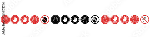 Stop hand icon vector set. Do not touch illustration sign collection. Hand forbidden symbol.