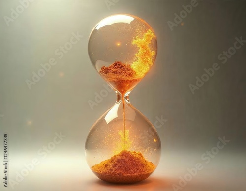 Ethereal Hourglass: Conceptualizing Time with Golden Particles, an artistic representation of fleeting moments, and a poignant symbol of mortality, captured in a mesmerizing visual. photo