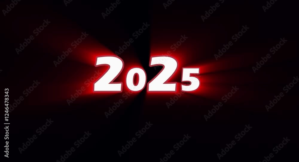 2025 New Year Countdown Red Glowing Numbers Animation