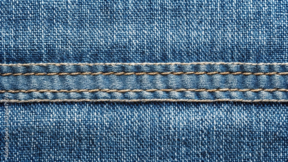 Close-up View of Classic Denim Fabric with Distinctive Stitching Detail Close-up View of Classic Denim Fabric with Distinctive Stitching Detail