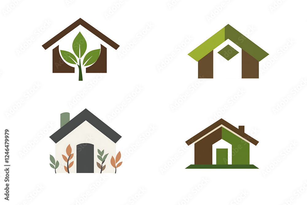 Fototapeta premium Four Eco-Friendly House Logos for Sustainable Living