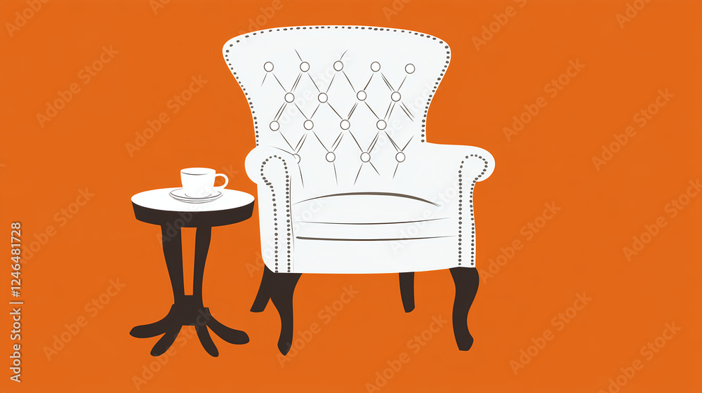 Fototapeta premium Cozy seating experience living room digital illustration modern design front view home comfort concept