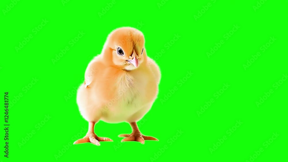 Baby Chick on Green Screen: Small, Fluffy Yellow Bird Isolated on Chroma Key Background Baby Chick on Green Screen: Small, Fluffy Yellow Bird Isolated on Chroma Key Background