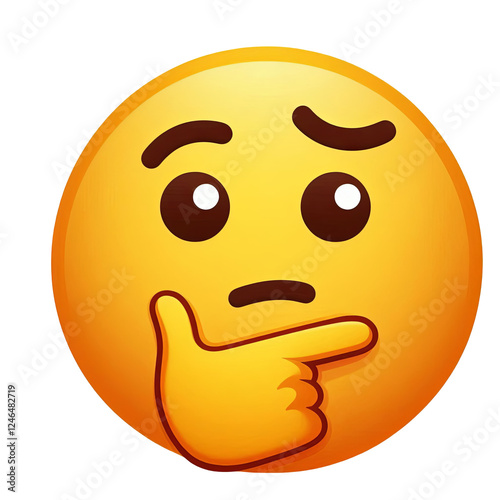 Thinking or deep in thought face emoji icon with index finger resting on its chin Isolated on transparent background, png image 