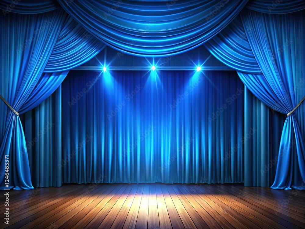 Fototapeta premium AI-generated stage image, blue backdrop, thirds composition.