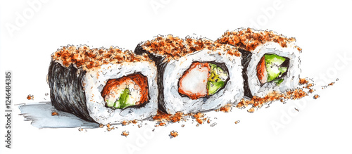 Sketch of leftover sushi rolls with crumbs