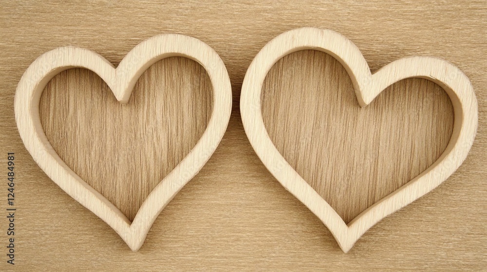 Obraz premium Two Wooden Heart Shapes on Brown Background