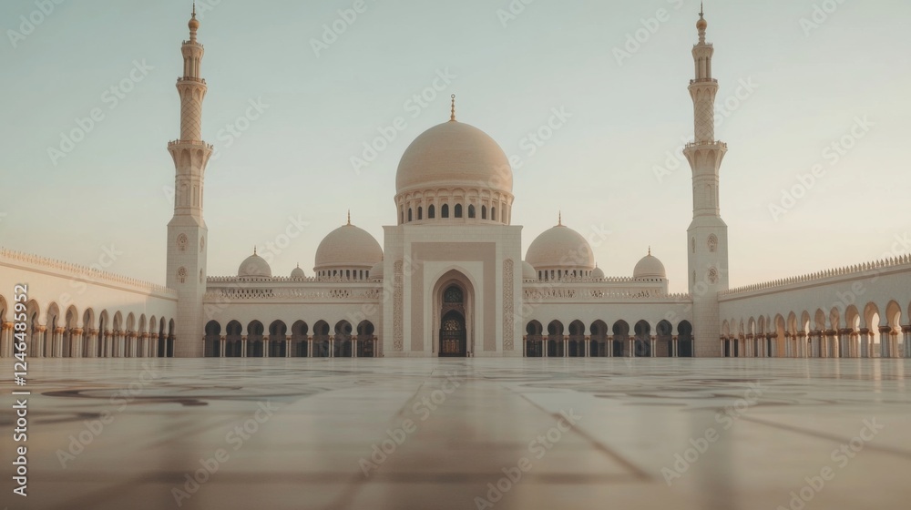 Fototapeta premium Grand Mosque courtyard, sunrise, peaceful dawn, travel tourism