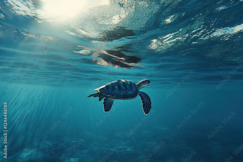 Obraz premium Olive Ridley Turtle Swimming Gracefully in Crystal Clear Ocean Water
